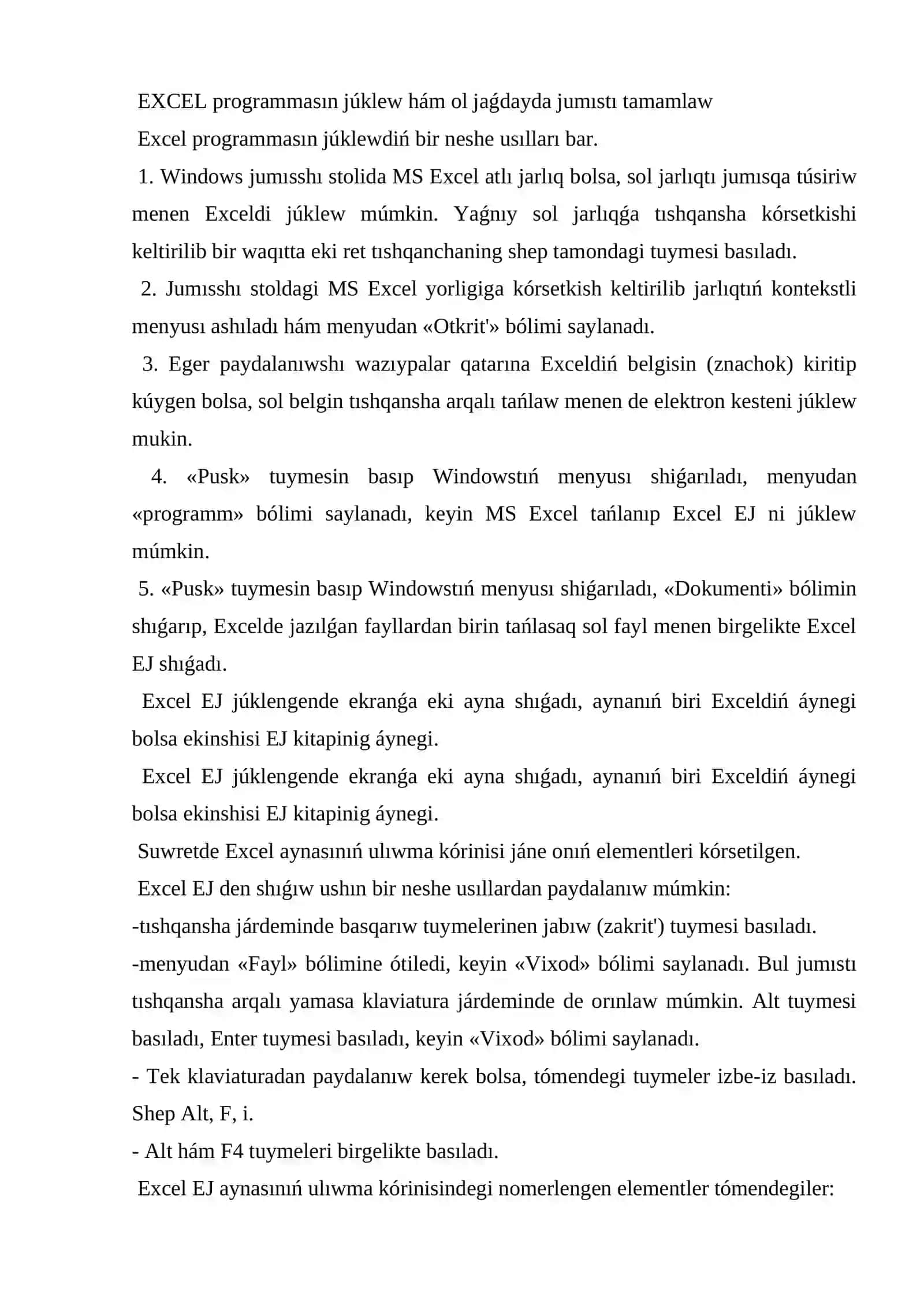 Excel programması haqqında túsinik 4