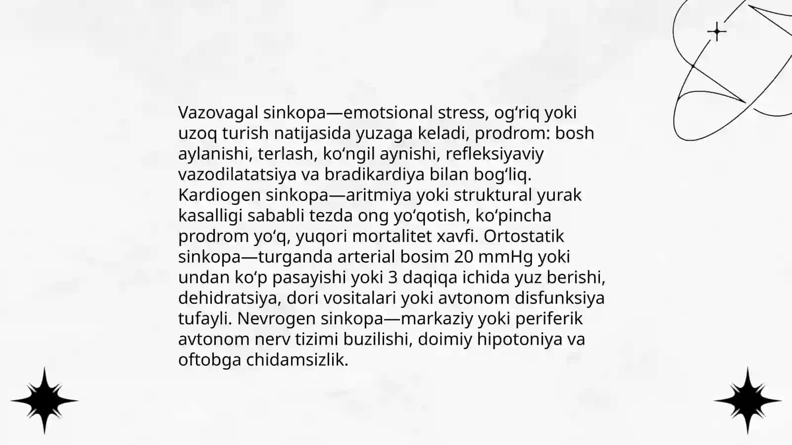 Sinkope holati, tushunchasi, klinik belgilari va shoshilinch yordam ko’rsatishda hamshiraning vazifalari 4