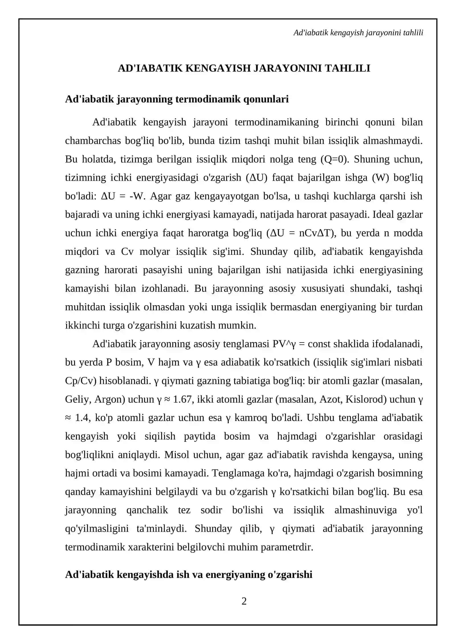 Havoni isqlik sigʻimlari nisbatini adiabatik kegayish yordamida aniqlash 4