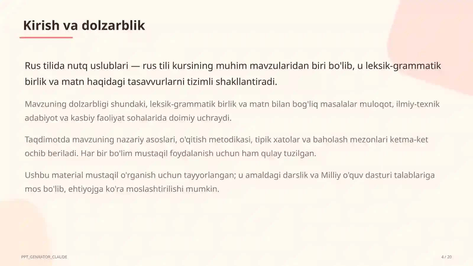 Rus tilida nutq uslublari (10-sinf) 4