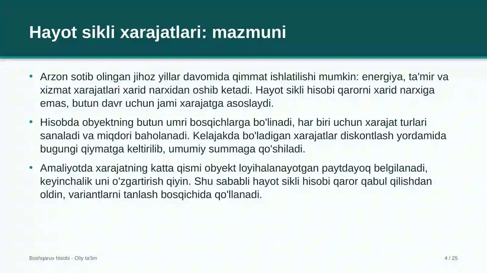 davlat universitetlarida hayot sikli bo'yicha xarajatlarni hisoblash 7424 4