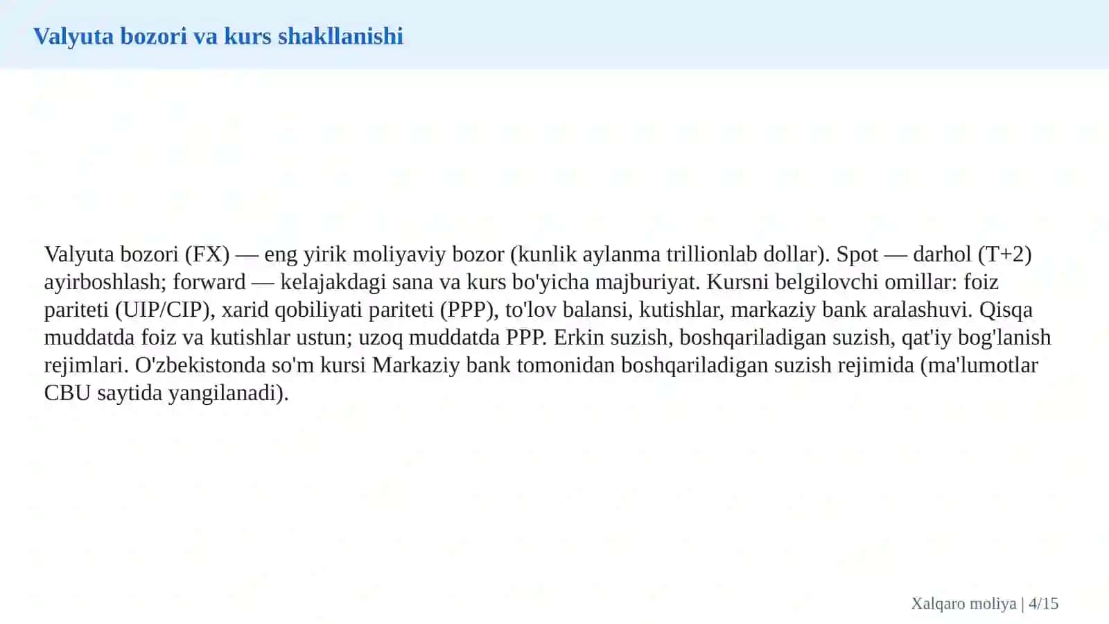 Xalqaro moliya bozorlari, valyuta risklari va xedjirlash mexanizmlari 4