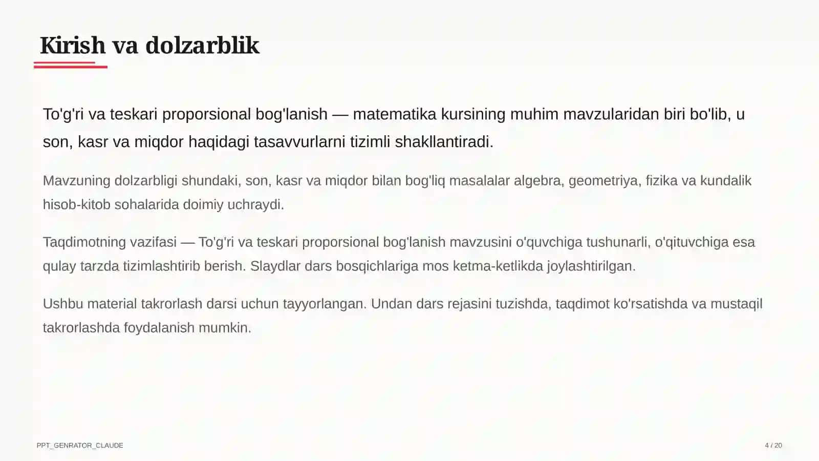 To'g'ri va teskari proporsional bog'lanish (6-sinf) 4