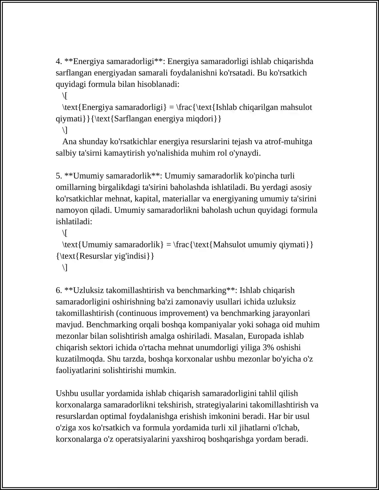 ISHLAB CHIQARISH SAMARADORLIGI VA UNING KO'RSATKICHLARI 4
