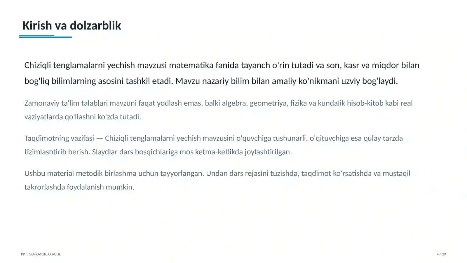 Chiziqli tenglamalarni yechish (6-sinf) 4