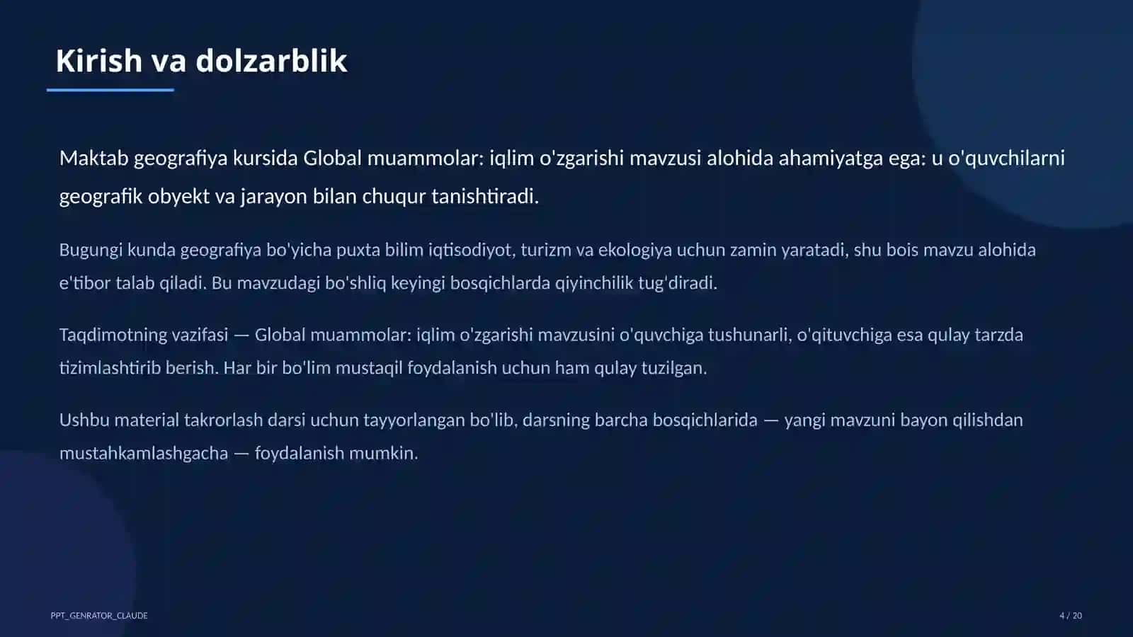 Global muammolar: iqlim o'zgarishi (11-sinf) 4