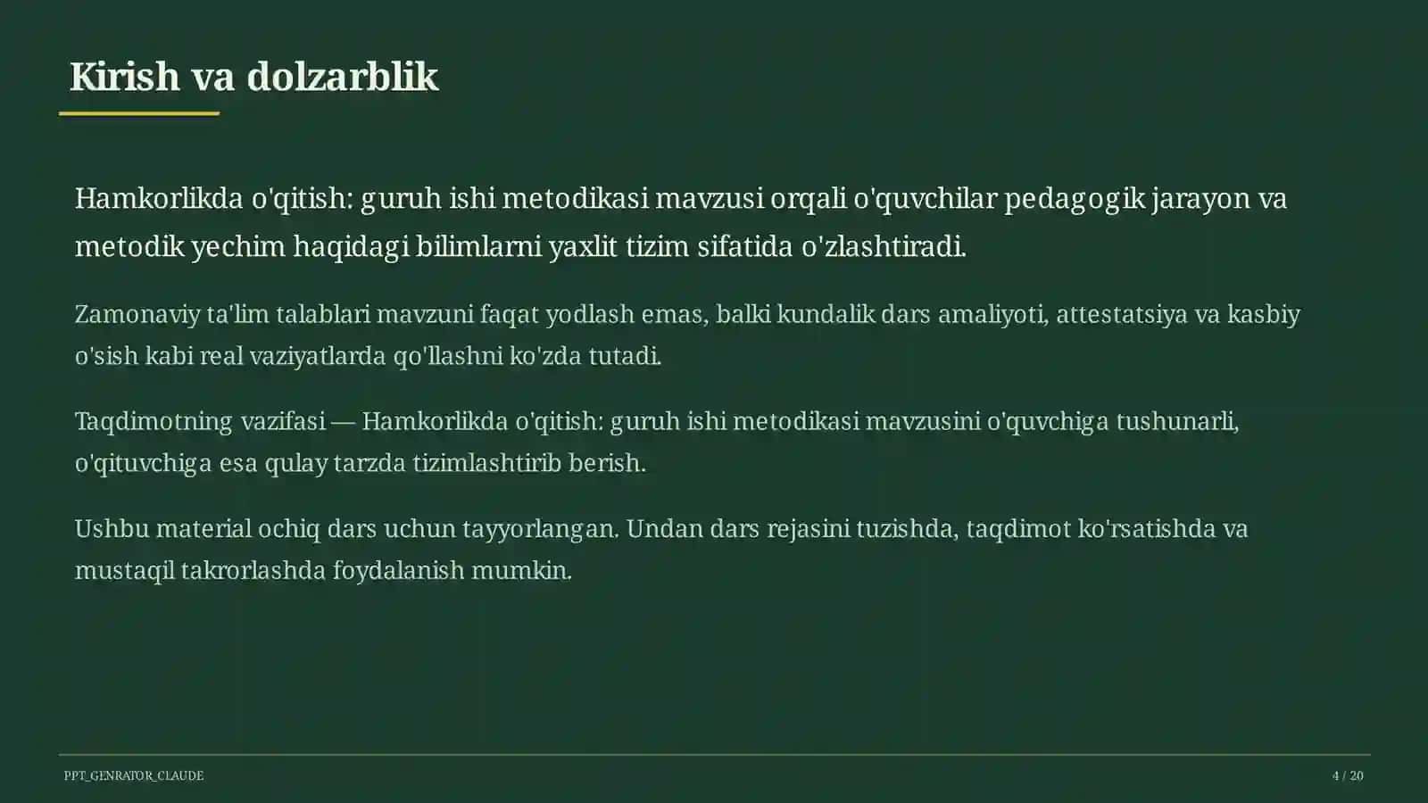 Hamkorlikda o'qitish: guruh ishi metodikasi 4