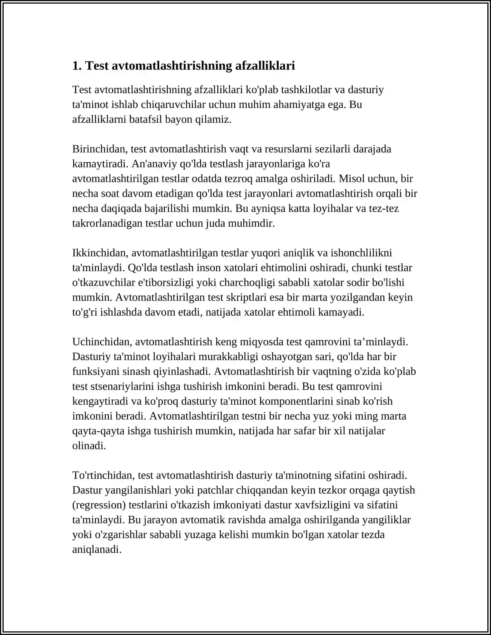 TESTNI AVTOMATLASHTIRISH: FOYDALARI VA QO'LLANISH SOHALARI 4