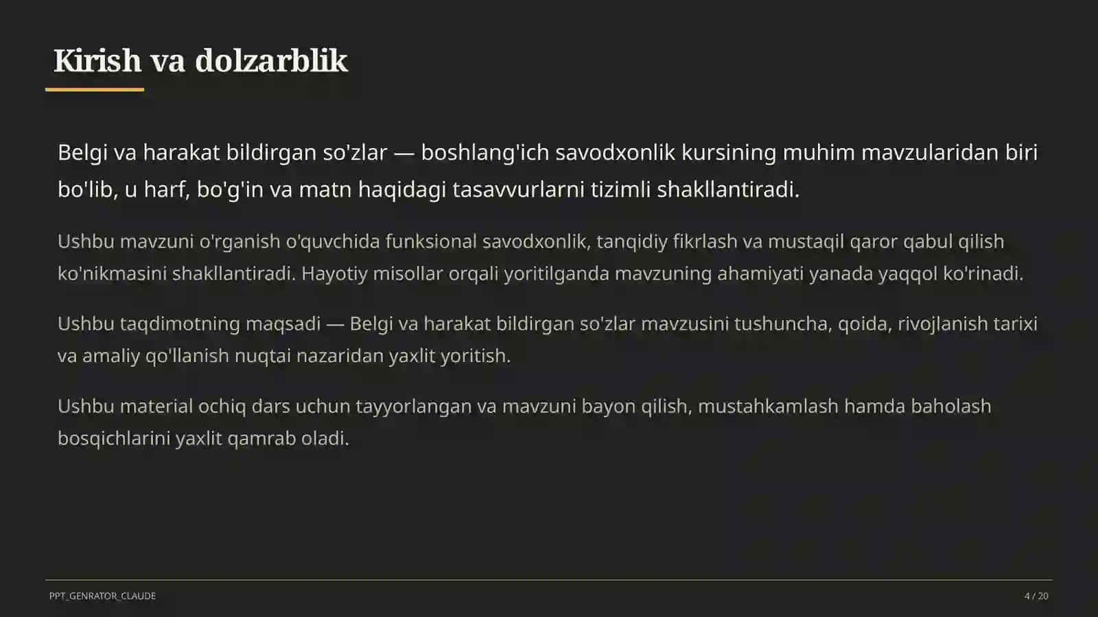 Belgi va harakat bildirgan so'zlar (2-sinf) 4