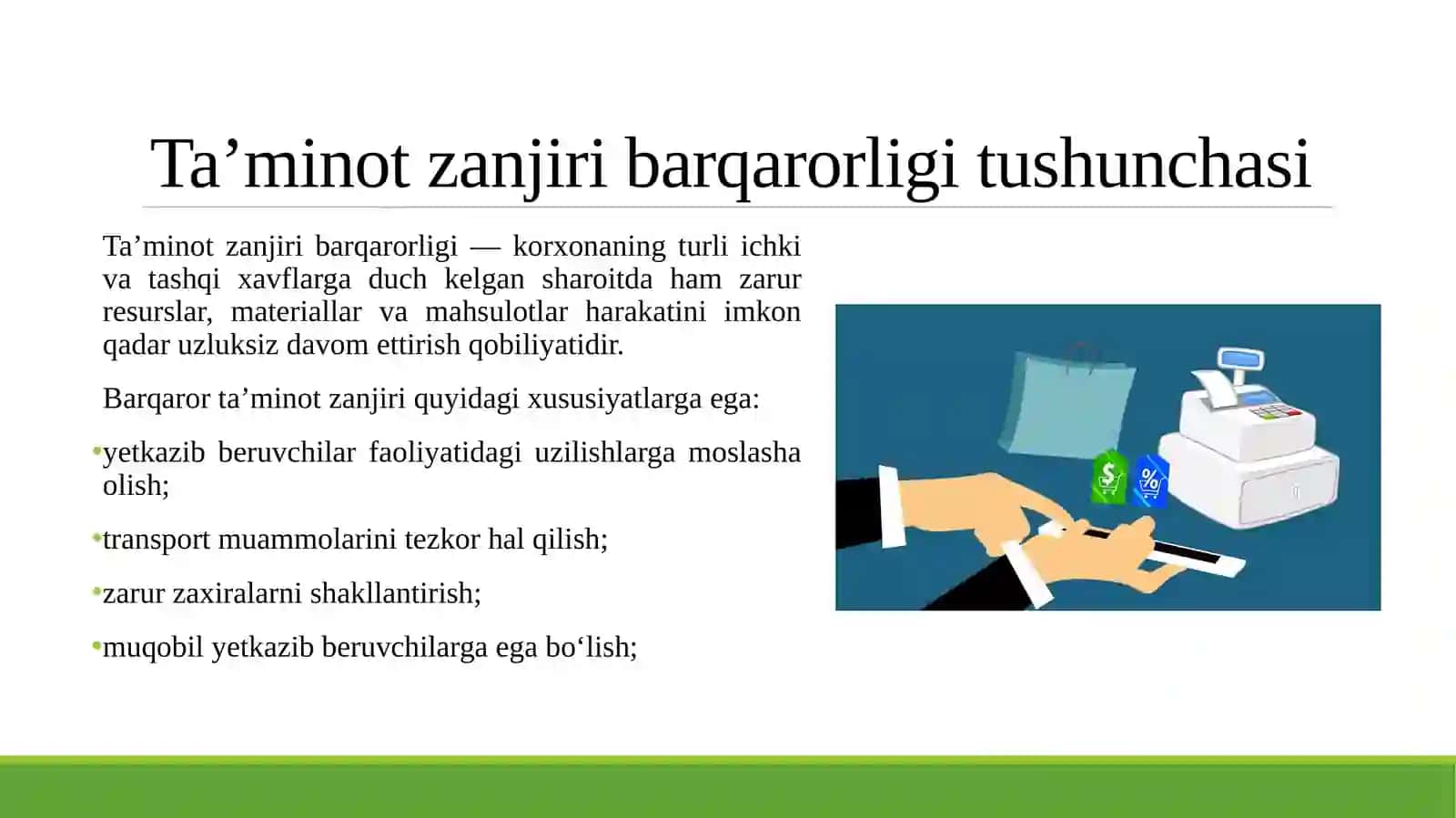 TA’MINOT ZANJIRI BARQARORLIGINI TA’MINLASH XARAJATLARI VA IQTISODIY YO‘QOTISHLARNI KAMAYTIRISH 4