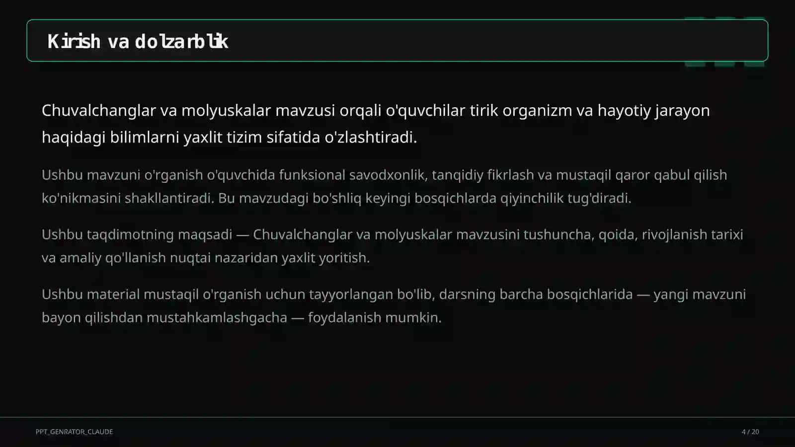 Chuvalchanglar va molyuskalar (7-sinf) 4