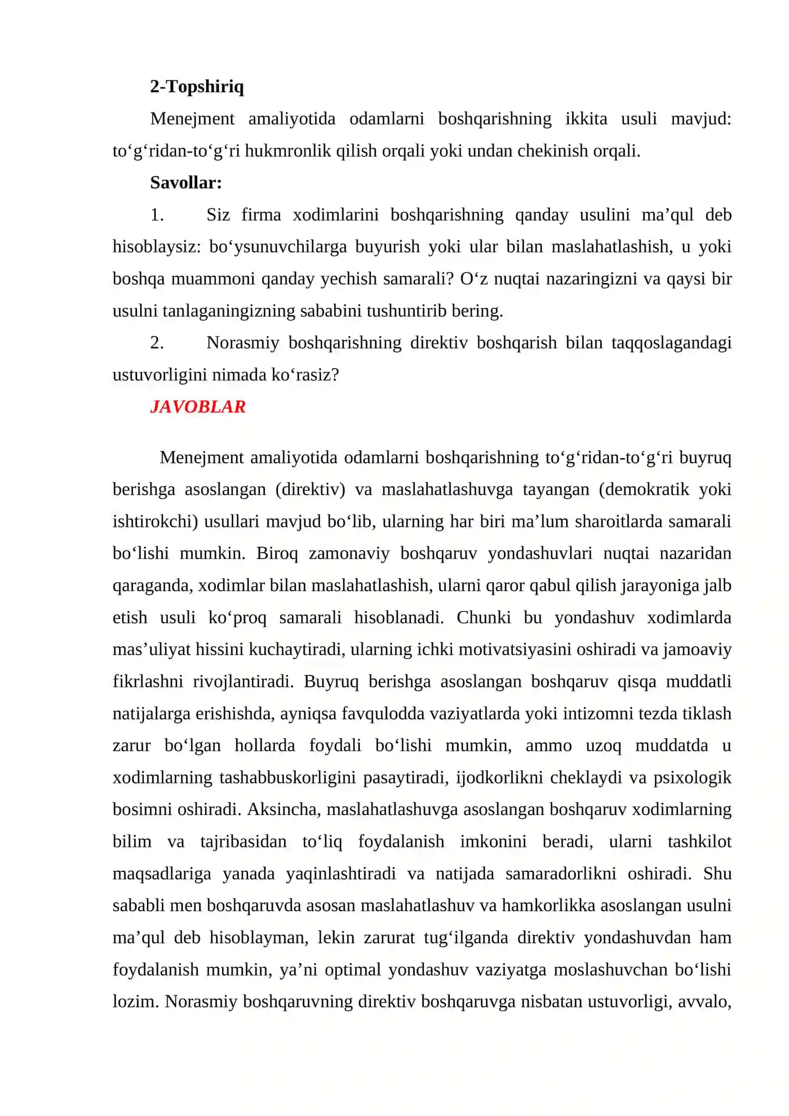 TA’LIM MENEJMENTI FANIDAN ORALIQ NAZORAT UCHUN TOPSHIRIQ 4