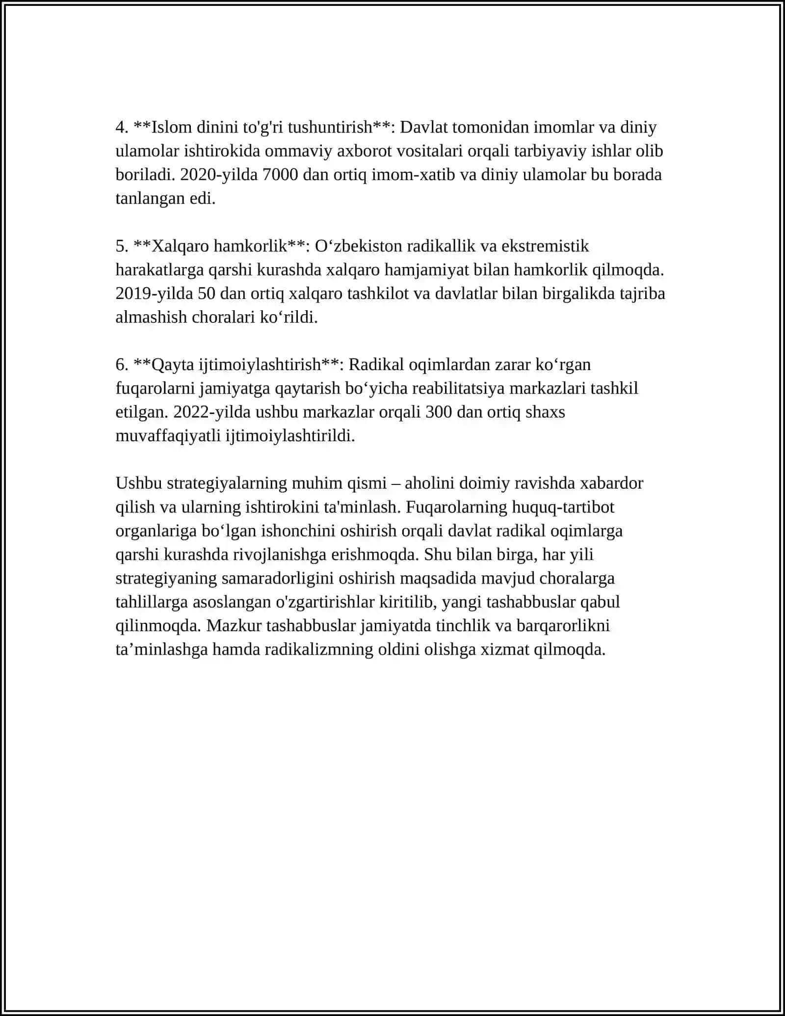 O'ZBEKISTON DAVLAT SIYOSATIDA RADIKAL OQIMLARGA QARSHI KURASHNING YO'NALISHLARI 4