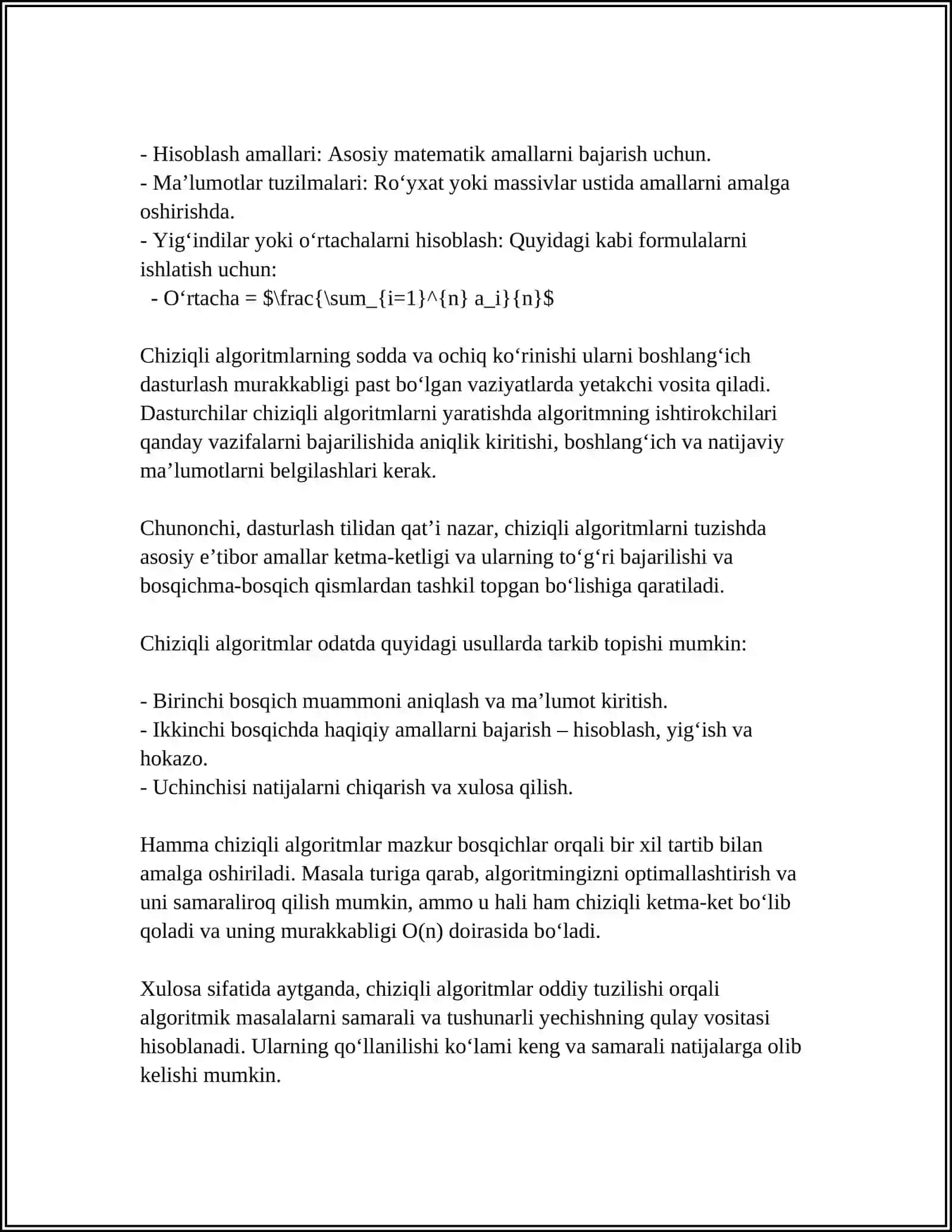 CHIZIQLI ALGORITMLAR MAVZUSINI OʻQITISH METODIKASI 4