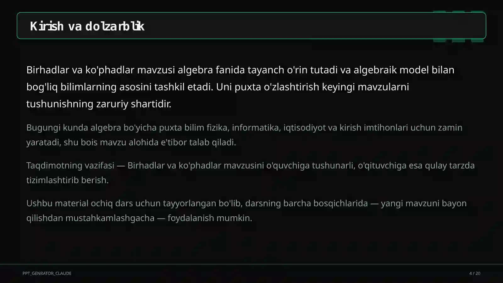 Birhadlar va ko'phadlar (7-sinf) 4