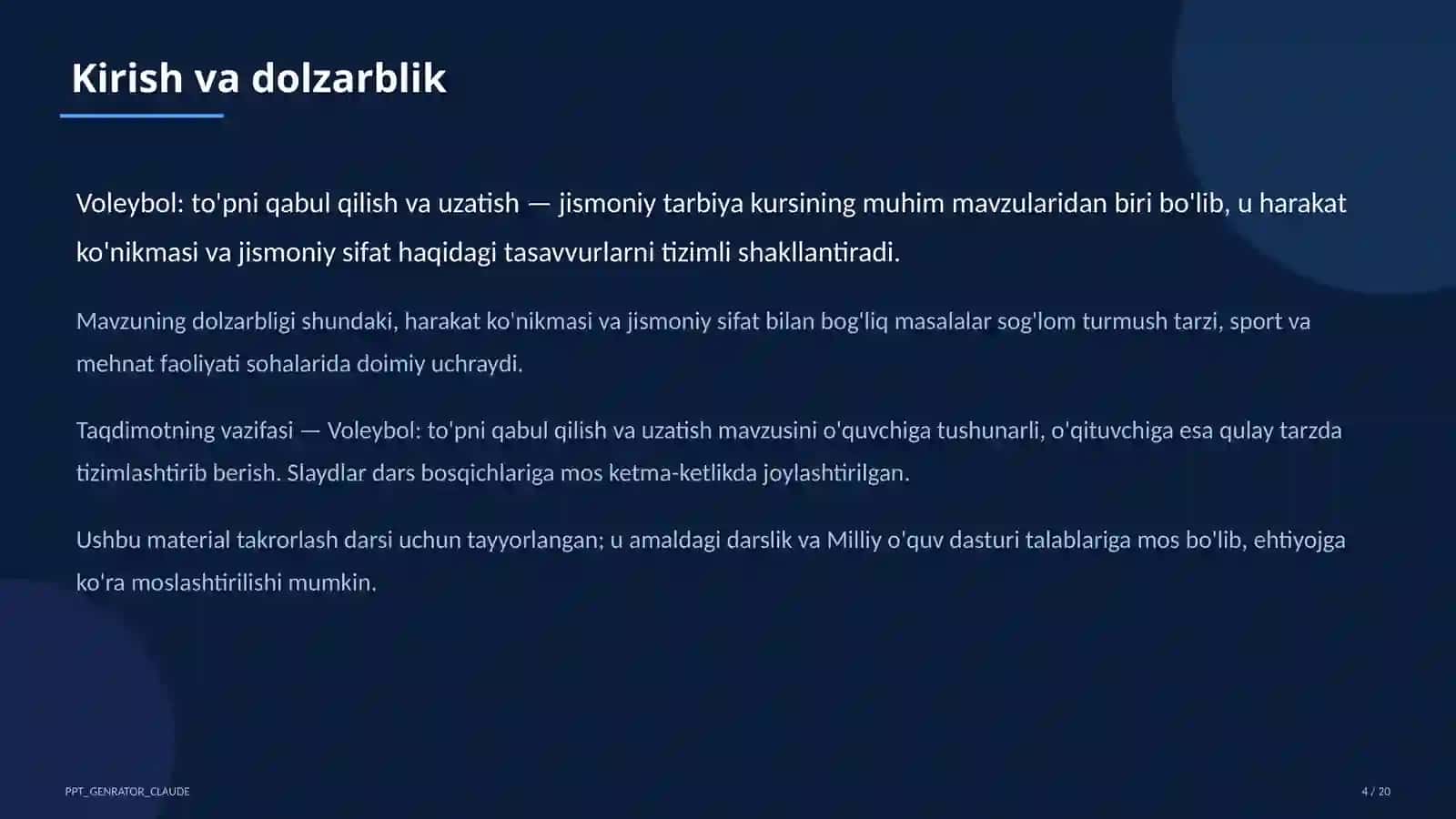 Voleybol: to'pni qabul qilish va uzatish (5-sinf) 4