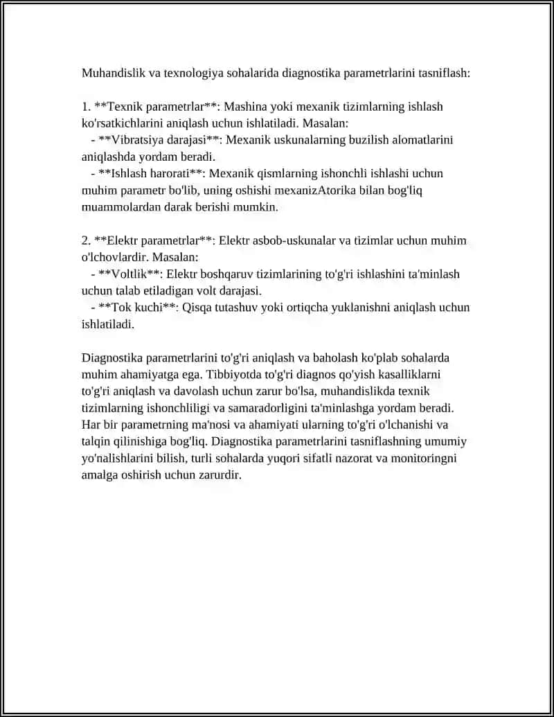 DIAGNOSTIKA PARAMETERLARINING TASNIFI 4