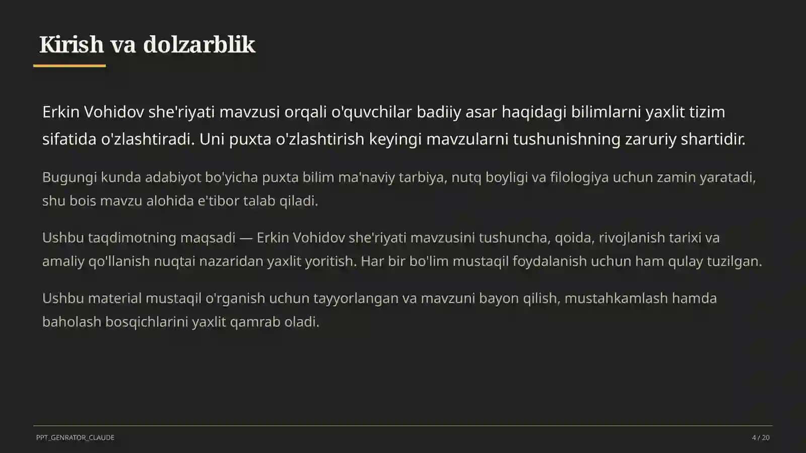 Erkin Vohidov she'riyati (8-sinf) 4