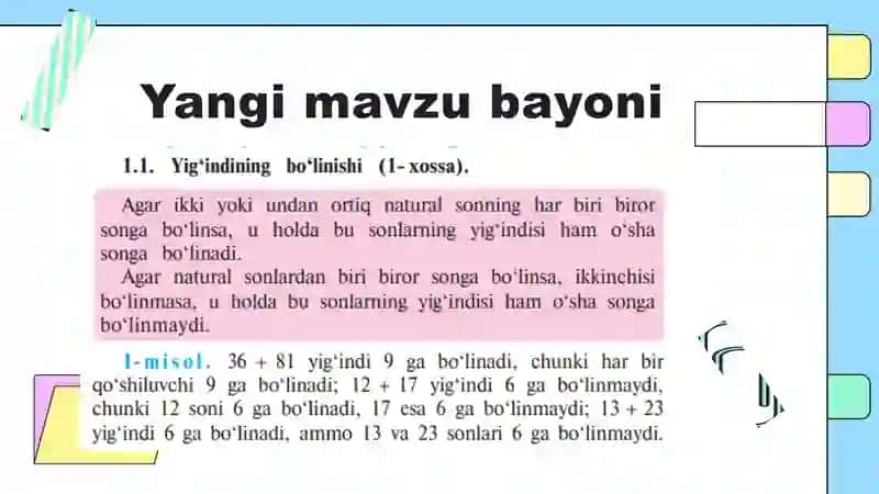 2,5, 10 ga boʻlinish belgilari 4