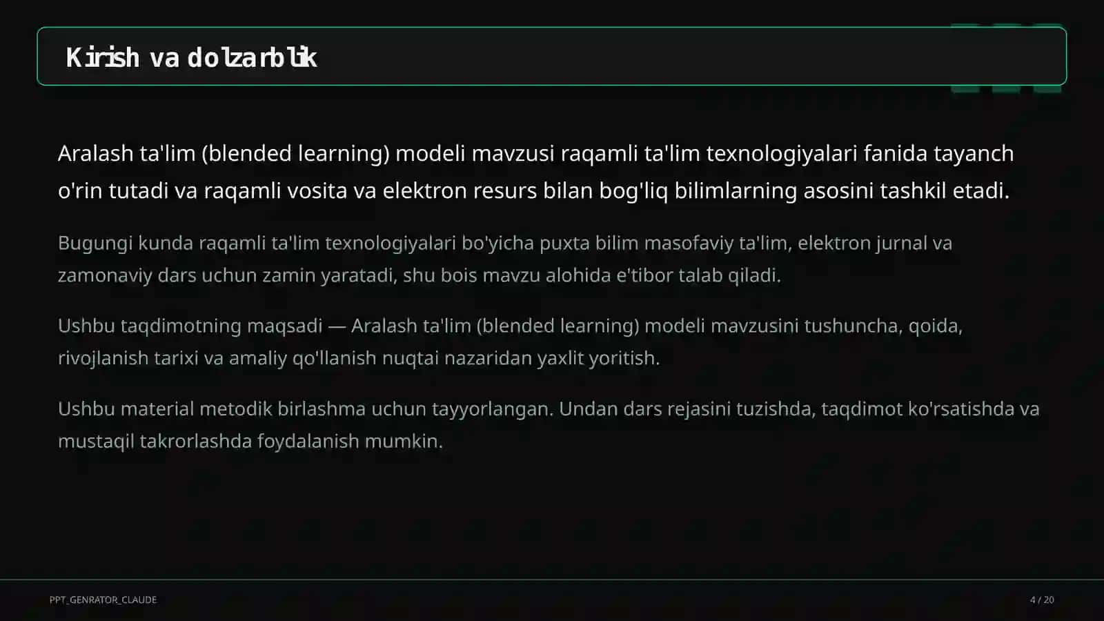 Aralash ta'lim (blended learning) modeli 4