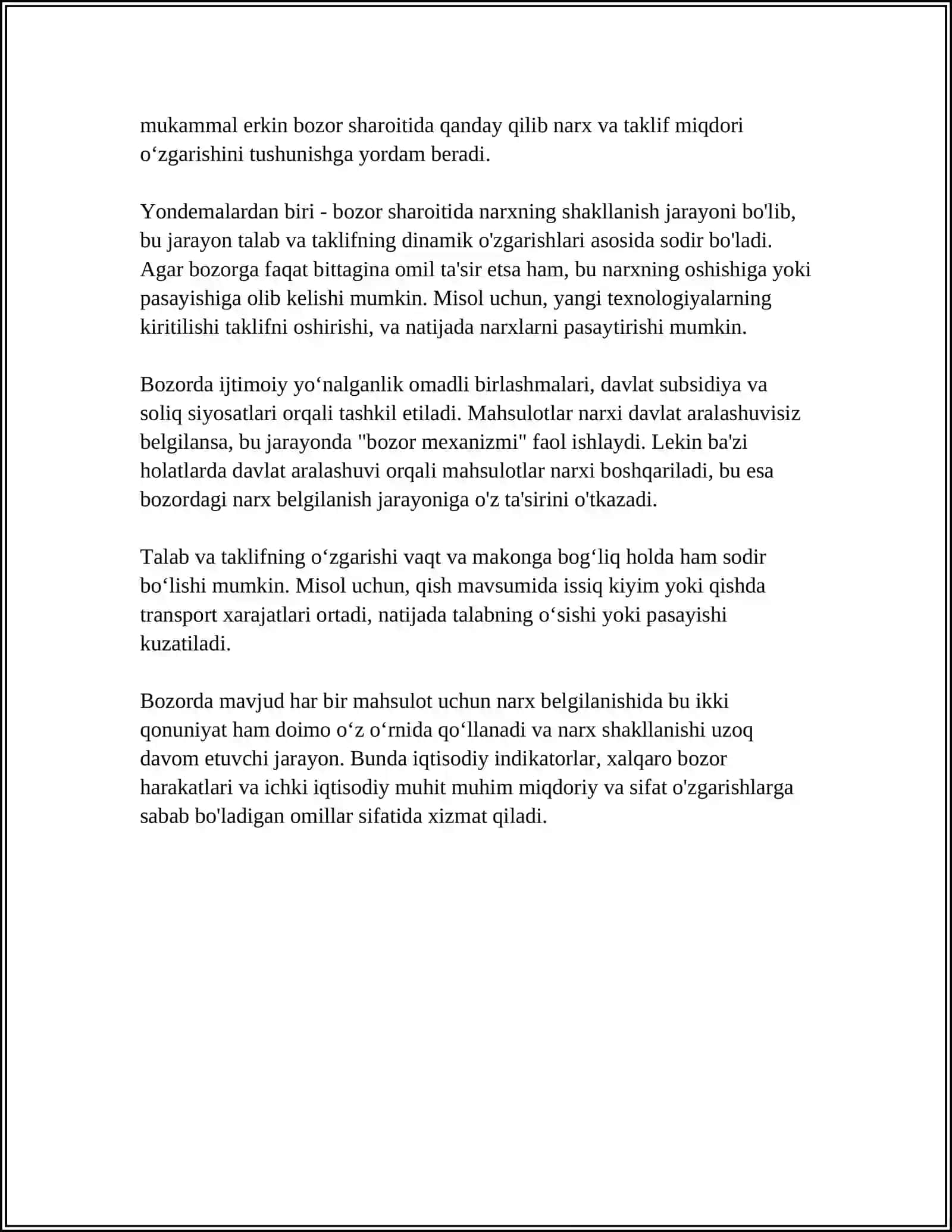 TALAB VA TAKLIF QONUNIGA KO‘RA NARX BELGILASH 4