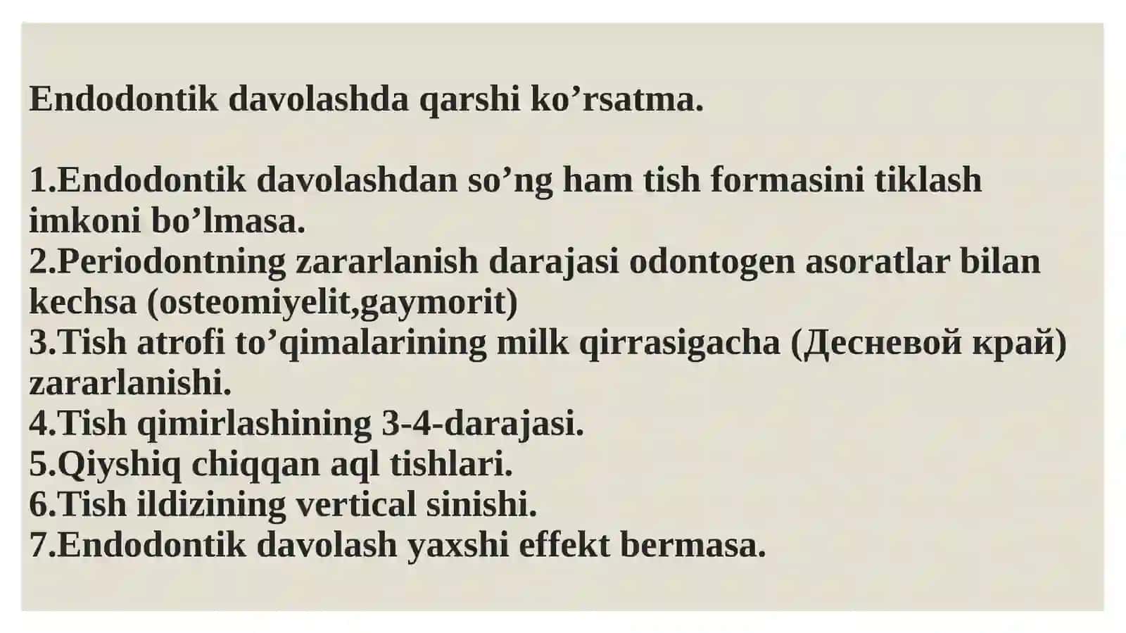 Endodontik davolash gabemorni tayyorlash 4
