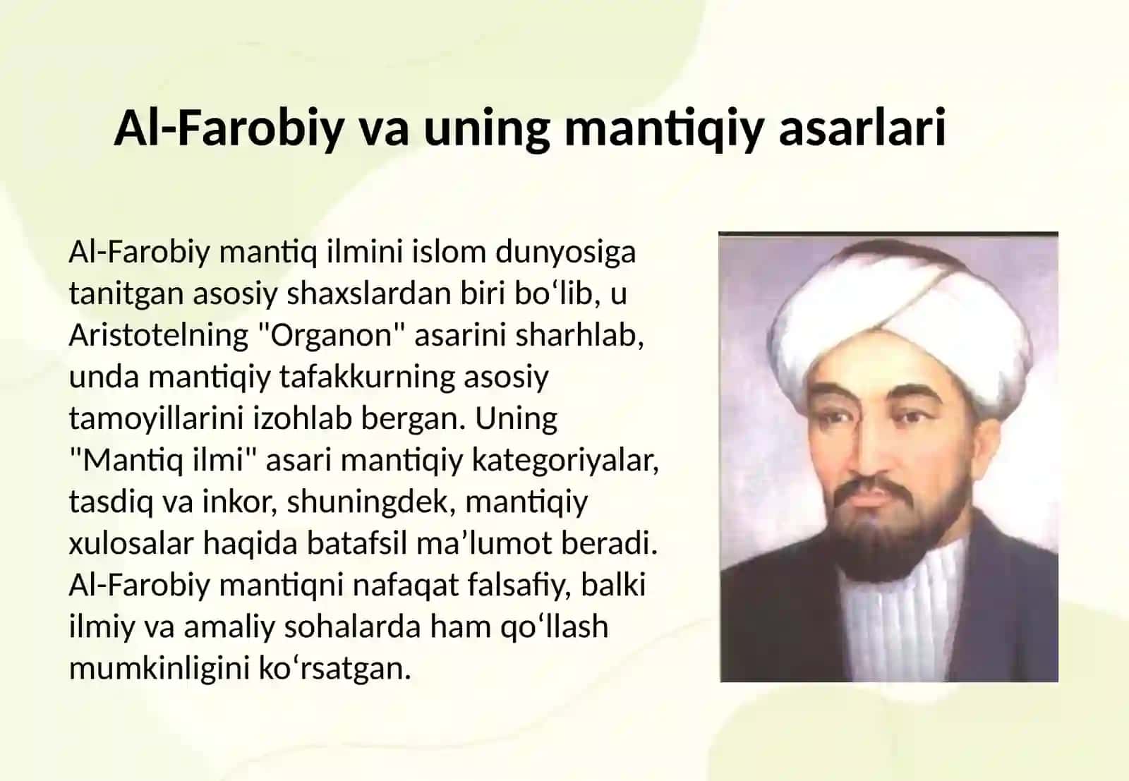 Mantiq-tafakkur shakllari haqidagi fan. Sharq mutaffakirlarining mantiq ilmi rivojiga qoʻshgan hissalari 4