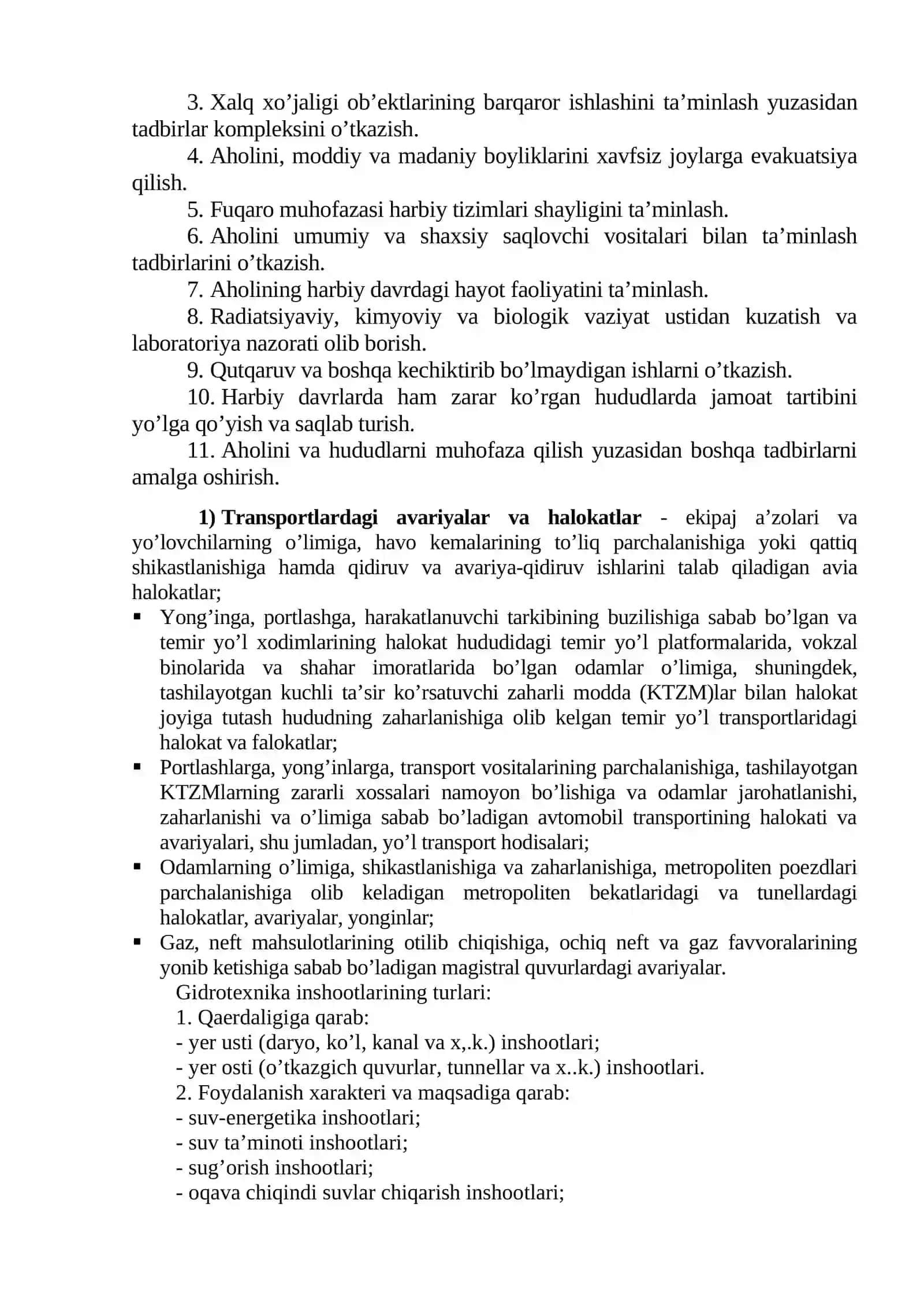 Мавзу № 24. O`zbekiston Respublikasi hududida sodir bo`lishi mumkin bo`lgan favqulodda vaziyatlar va ular yuz berganda aholining harakatlari 4