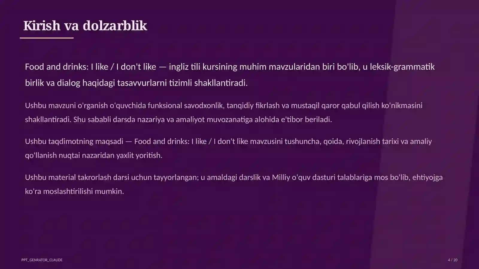 Ingliz tili (1– 11) — takrorlash darsi uchun 4