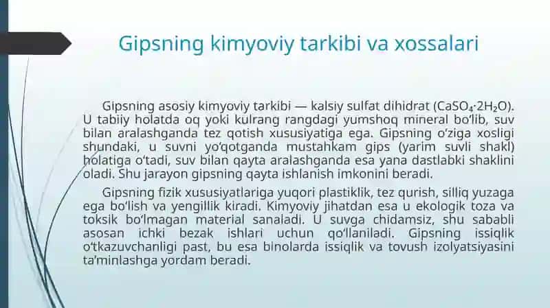 Havoda qotuvchi bog‘lovchi moddalar. Gips ishlab chiqarish texnologiyasi 4