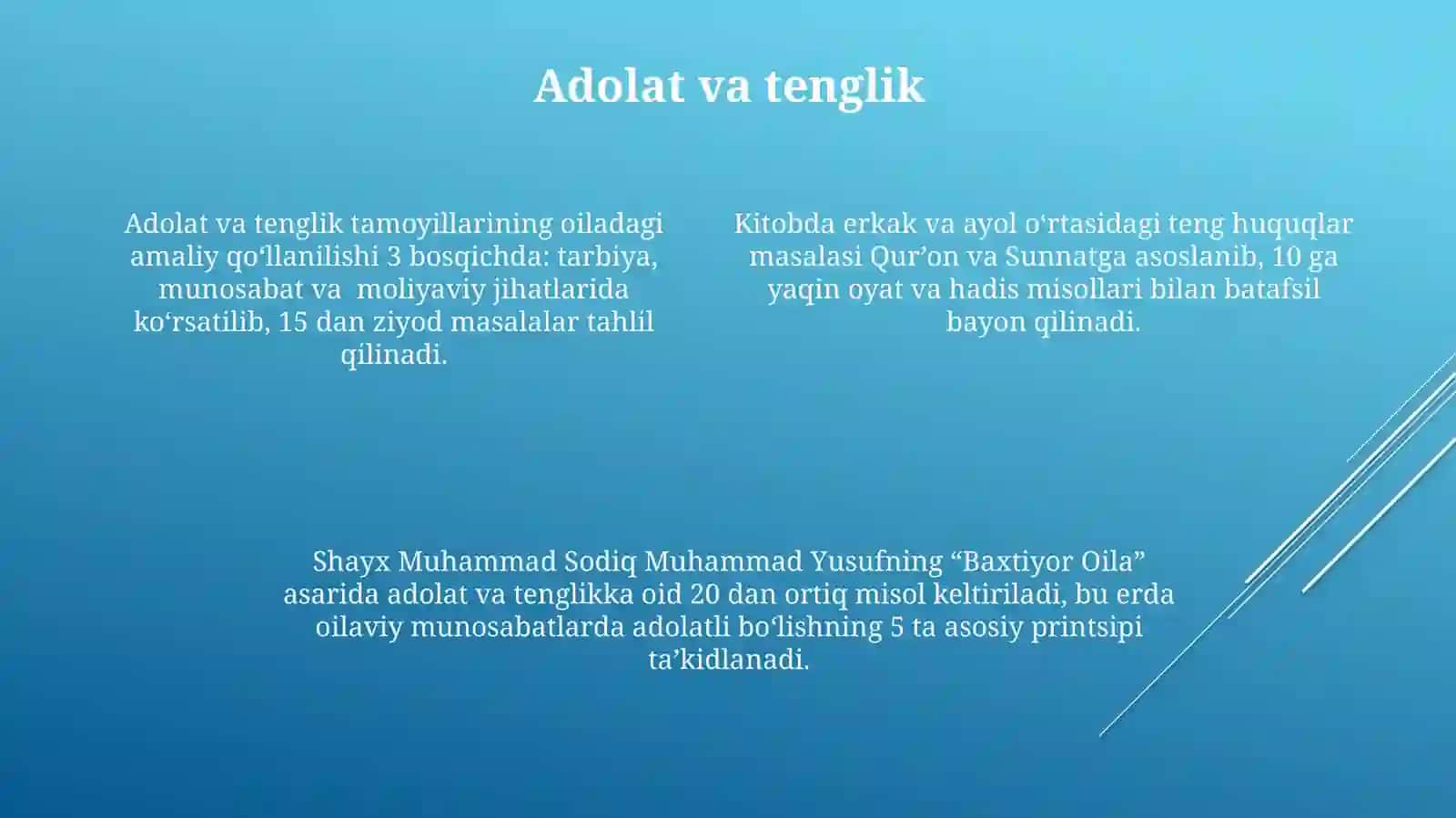 Shayx Muxammad Sodiq Muhammad Yusuf hazratlarining Baxtiyor oila asarida islom qadriyatlari talqini 4