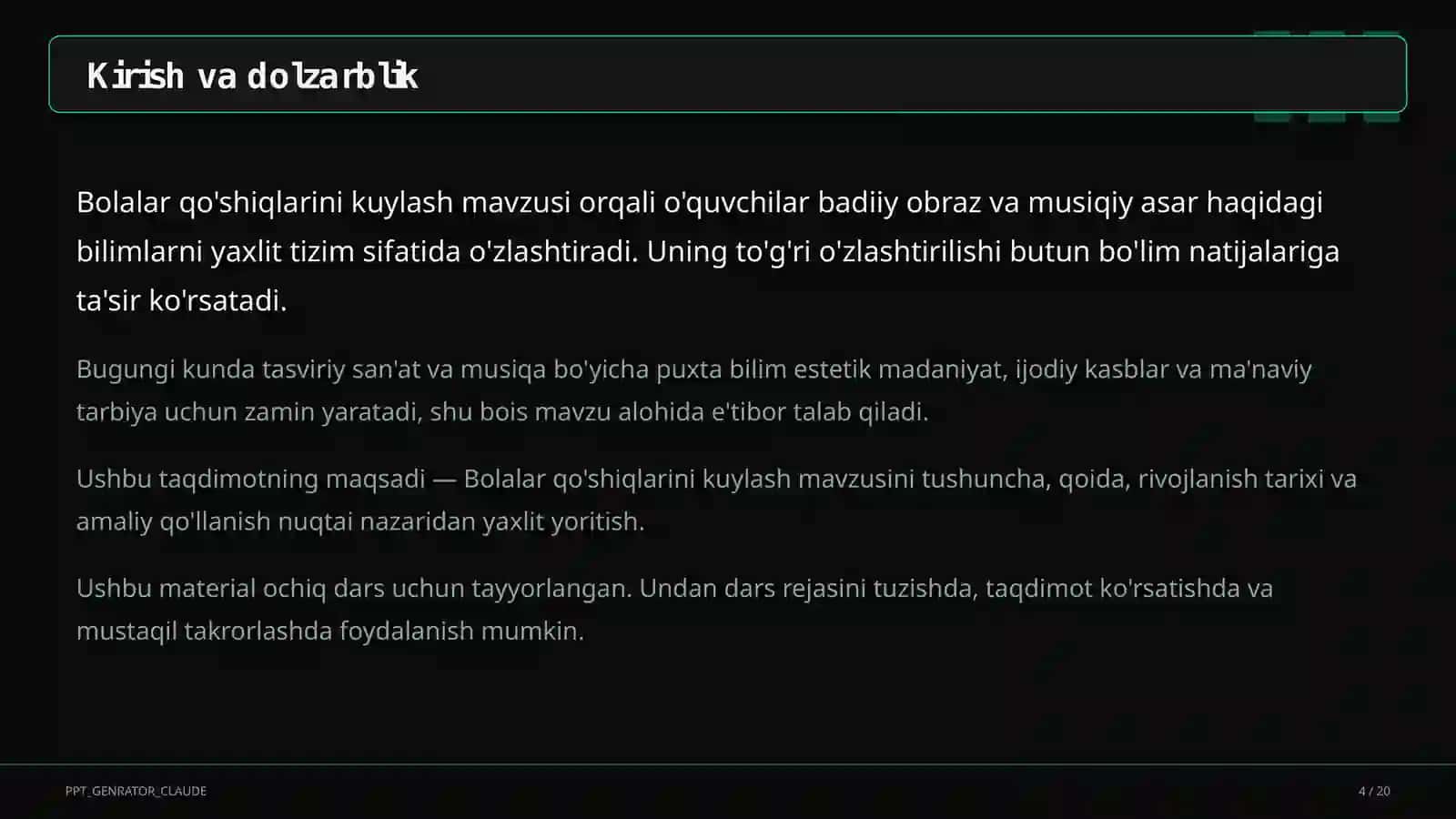 Bolalar qo'shiqlarini kuylash (1-sinf) 4