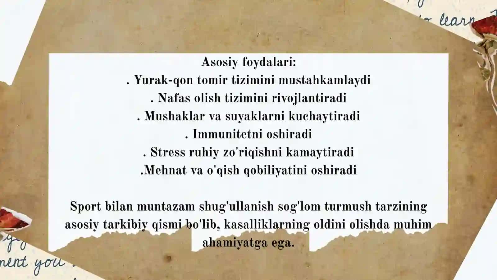 Sport va sog'lomlashtirish mashqlarining umumiy ahamiyati 4
