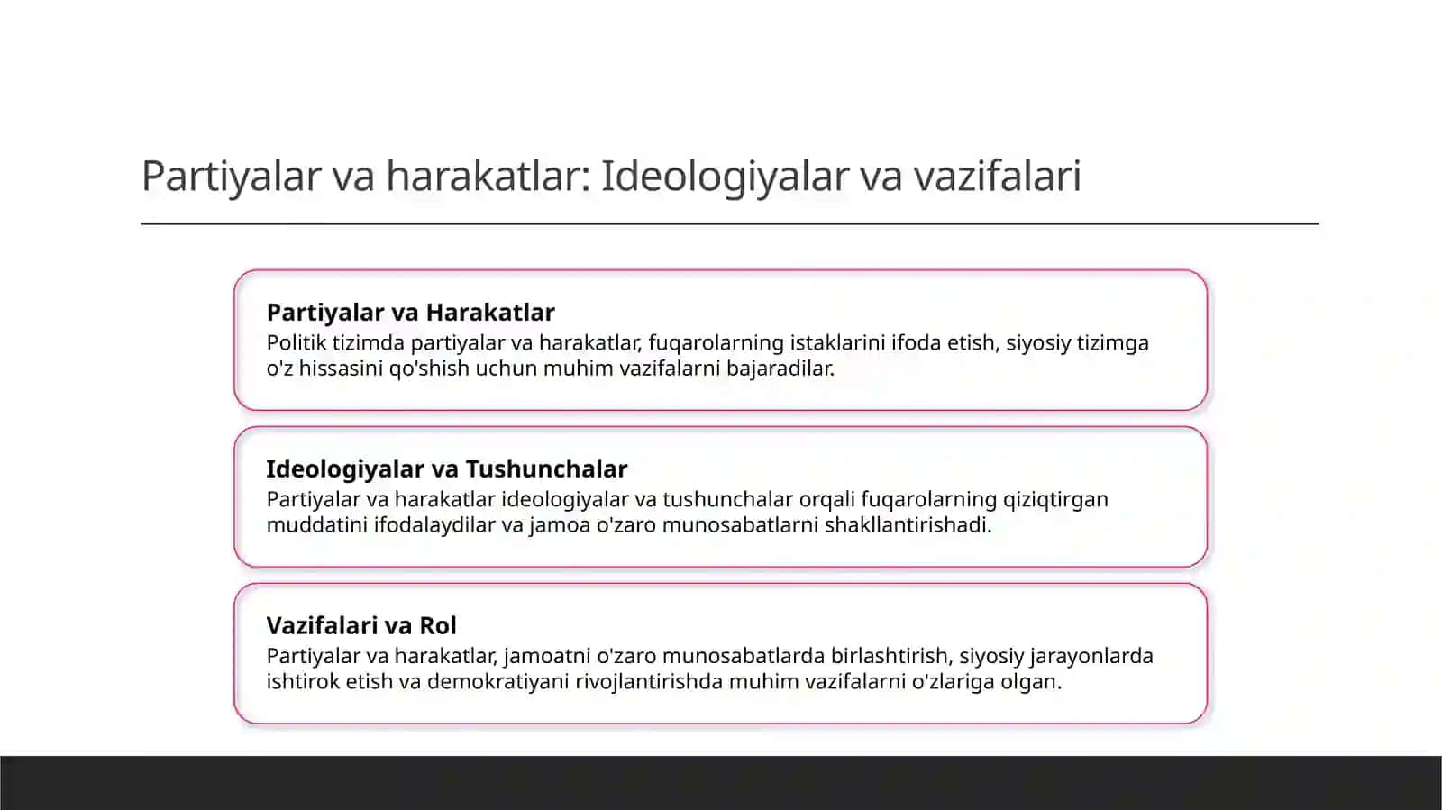 Partiyalar, ijtimoiy va siyosiy harakatlar tushunchasi, xususiyatlari va ularning jamiyatdagi ijtimoiy o'rni 4