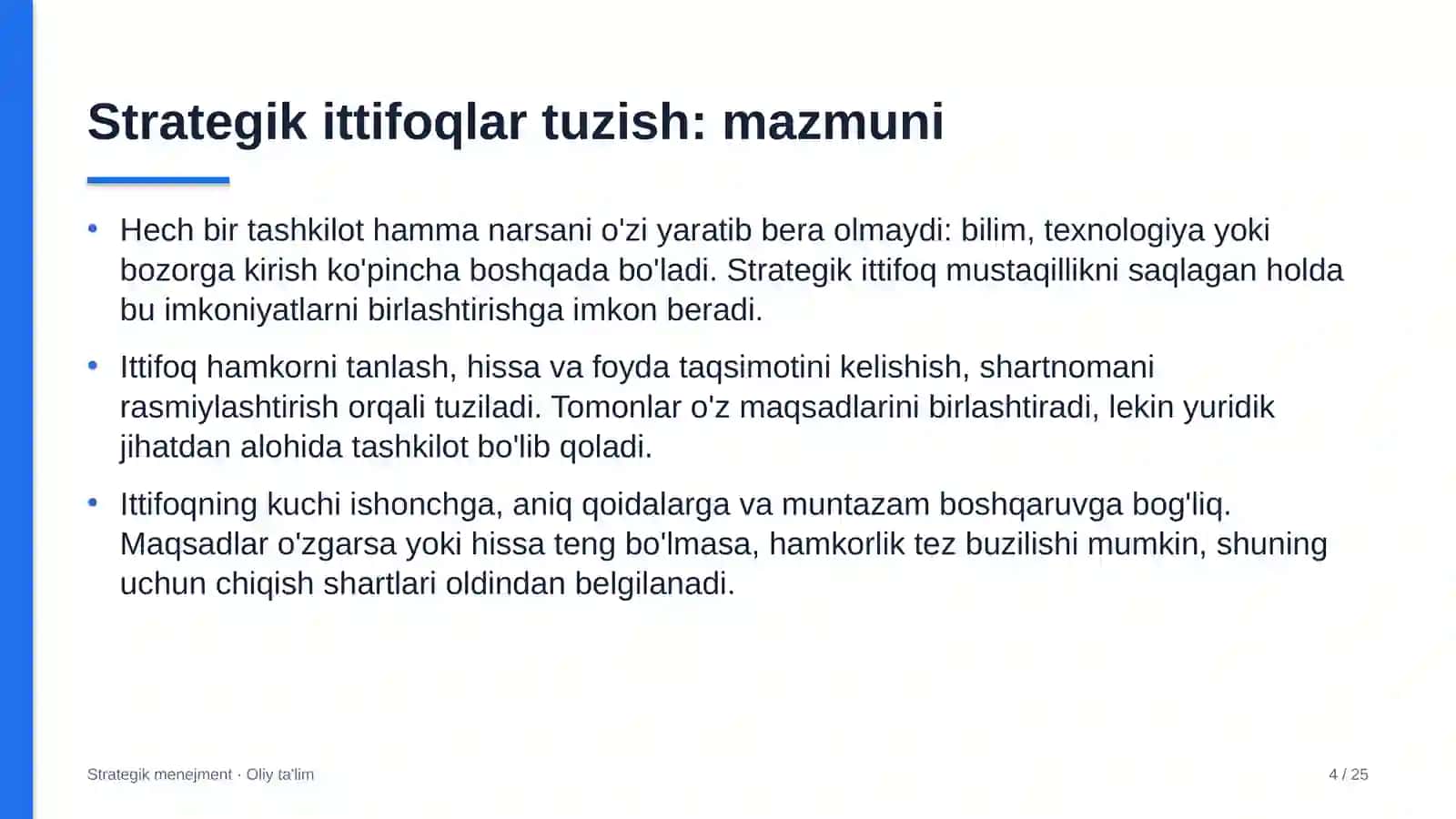 Strategik Menejment · Oliy Ta'lilm 4