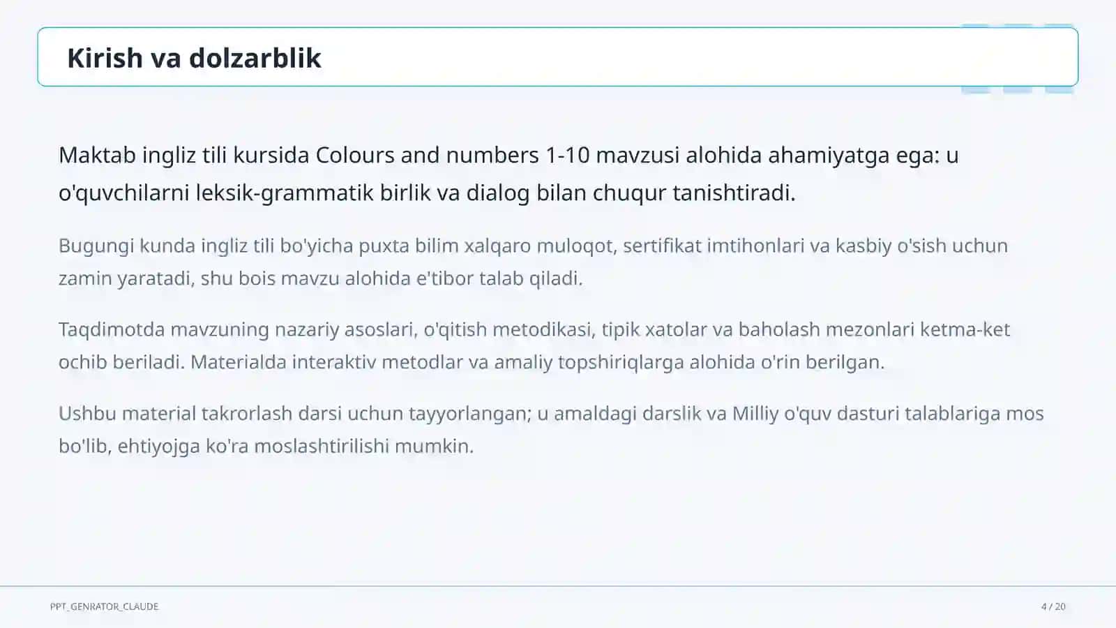 Colours and numbers 1-10 (1-sinf) 4