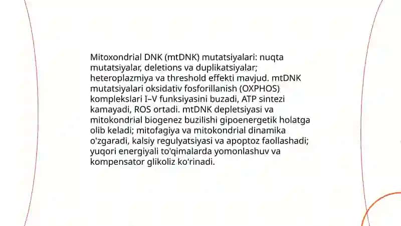 Mitoxondrial kasalliklar Gipoenergetik holatlar 4