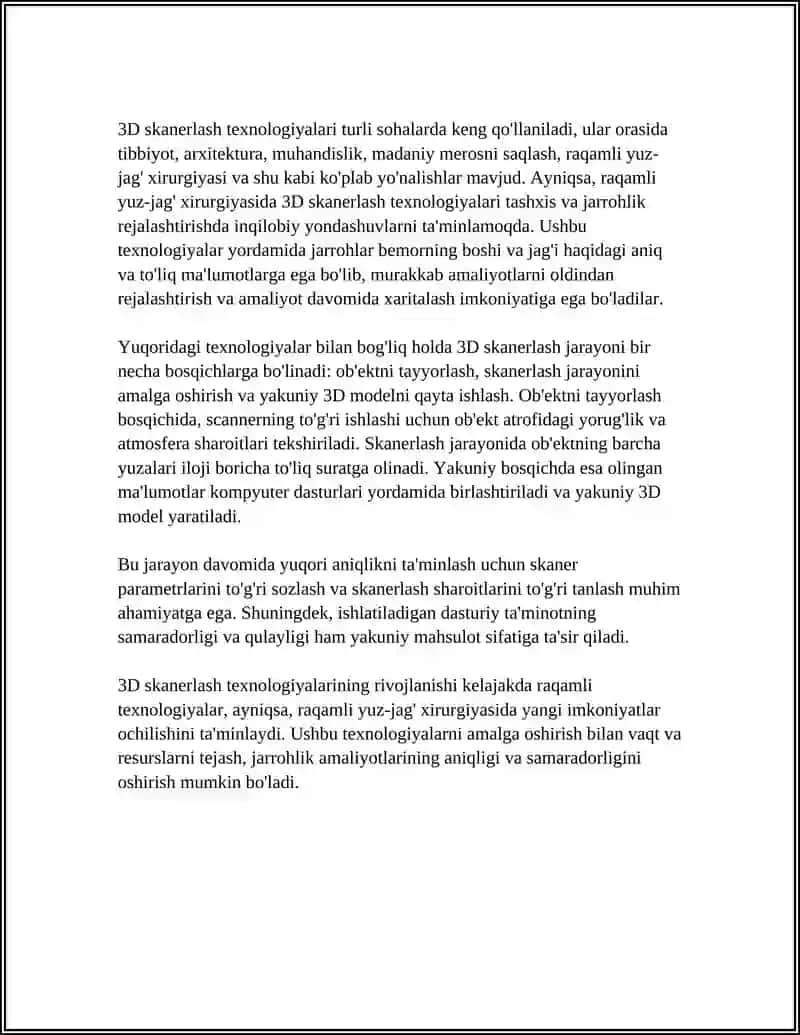 VIRTUAL MODELLASHTIRISH, 3D SKANERLASH TEXNOLOGIYALARI. RAQAMLI YUZ-JAG‘ XIRURGIYASI 4