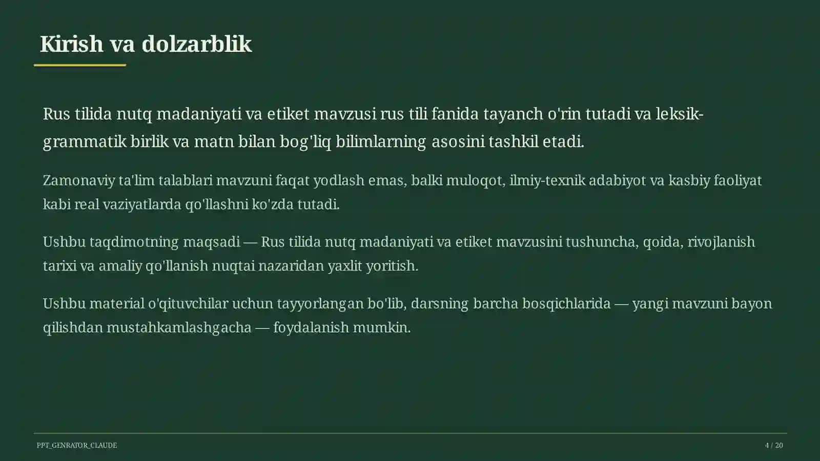 Rus tilida nutq madaniyati va etiket (11-sinf) 4