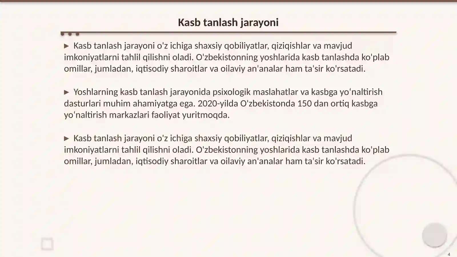 Kasbga yoʻnaltirish va hayotiy istiqbol 4