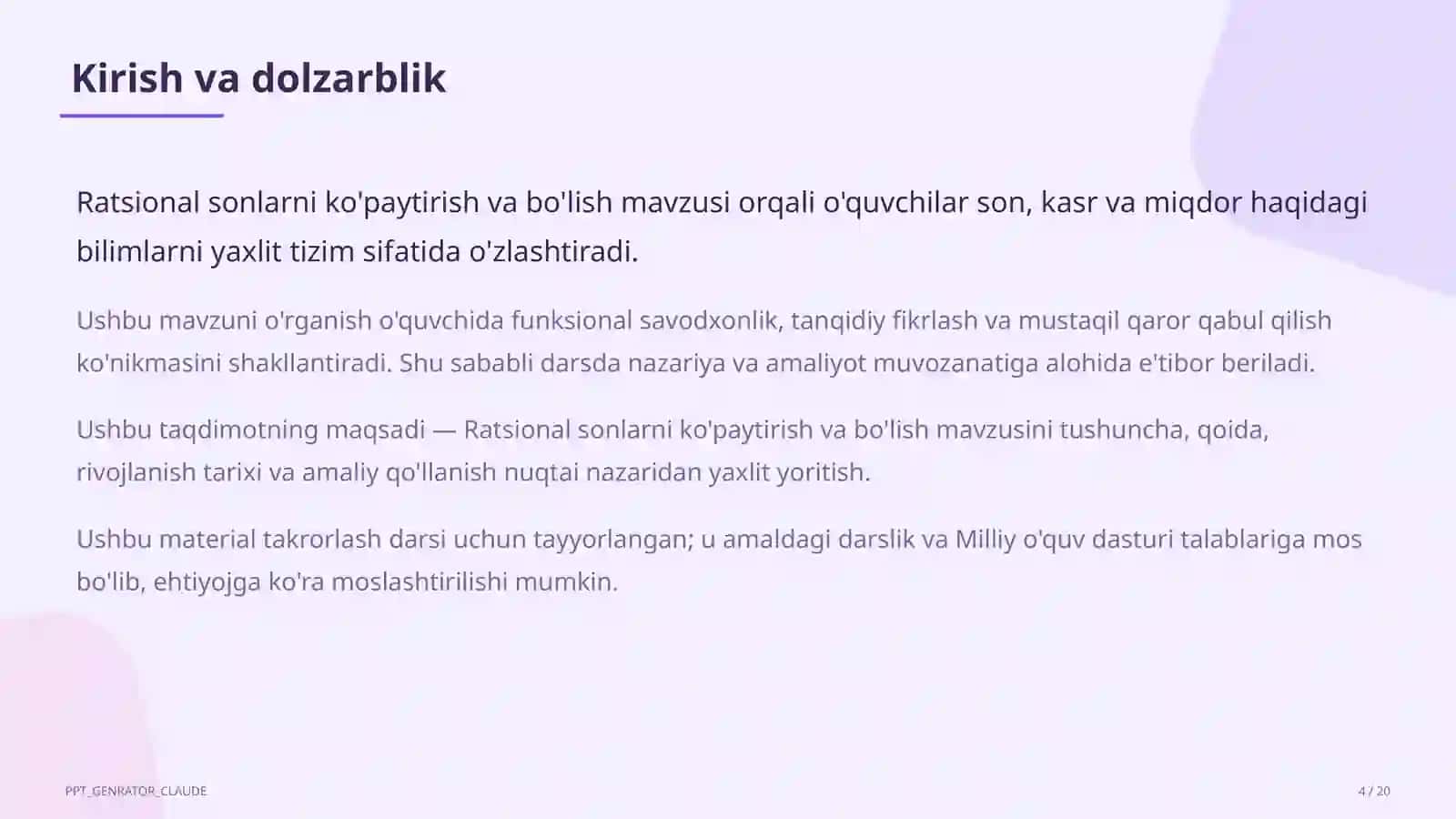 Ratsional sonlarni ko'paytirish va bo'lish (6-sinf) 4