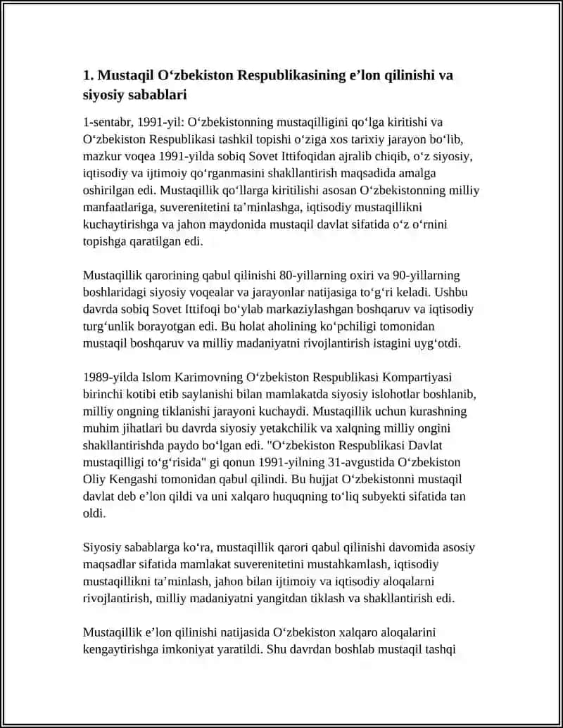 MUSTAQIL O'ZBEKISTON RESPUBLIKASINING TASHKIL TOPISHI VA UNING TARIXIY AHAMIYATI 4
