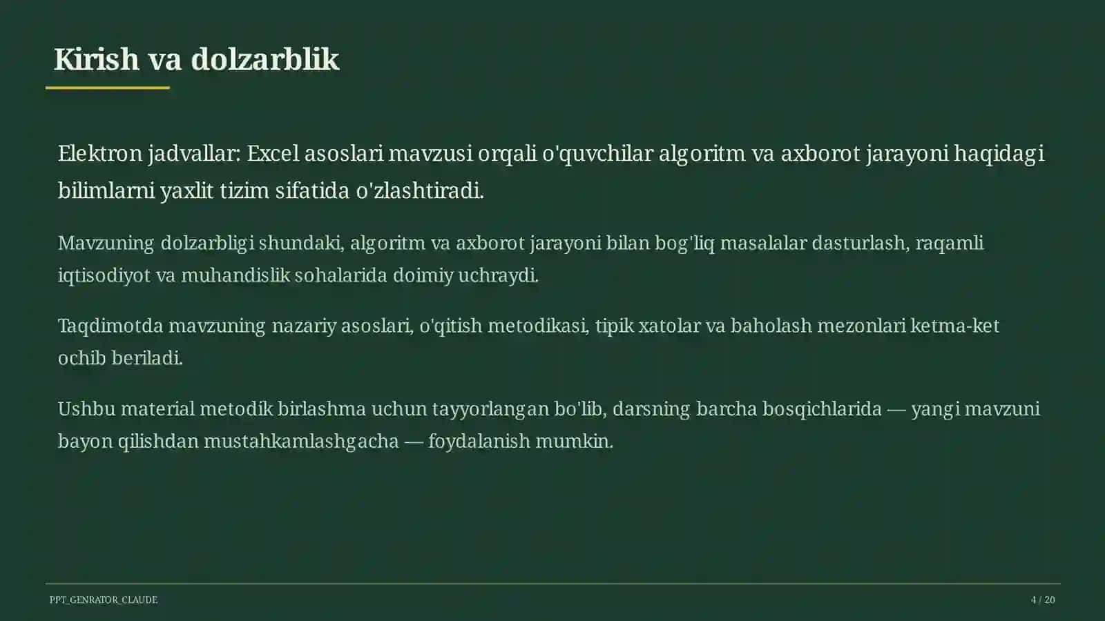 Elektron jadvallar: Excel asoslari (7-sinf) 4