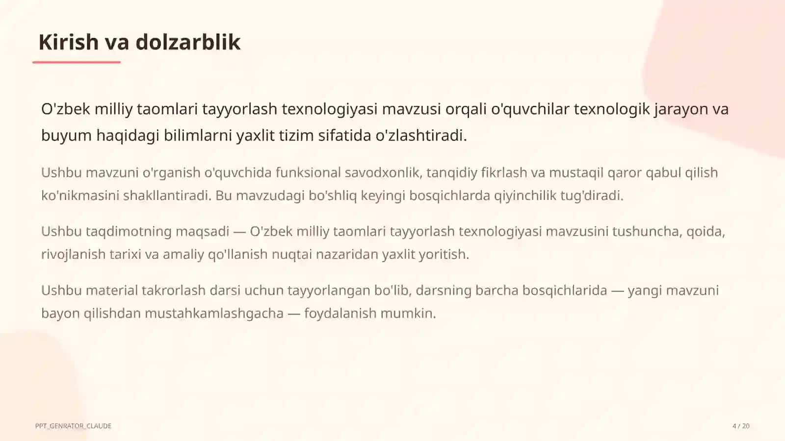O'zbek milliy taomlari tayyorlash texnologiyasi (6-sinf) 4