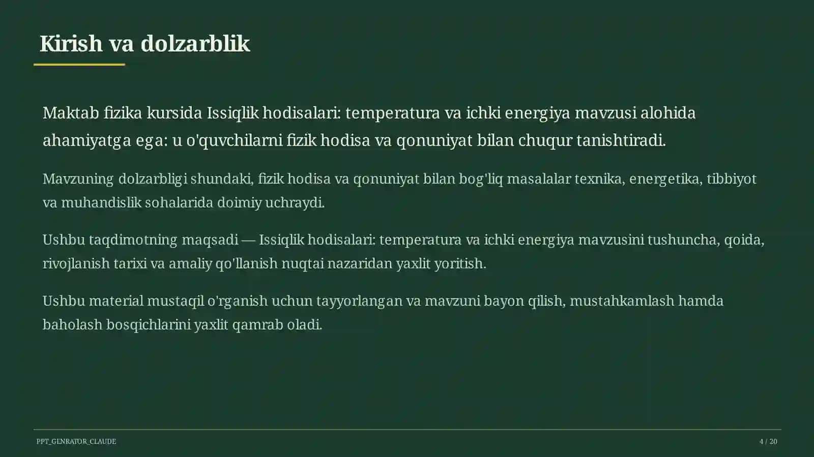 Issiqlik hodisalari: temperatura va ichki energiya (8-sinf) 4