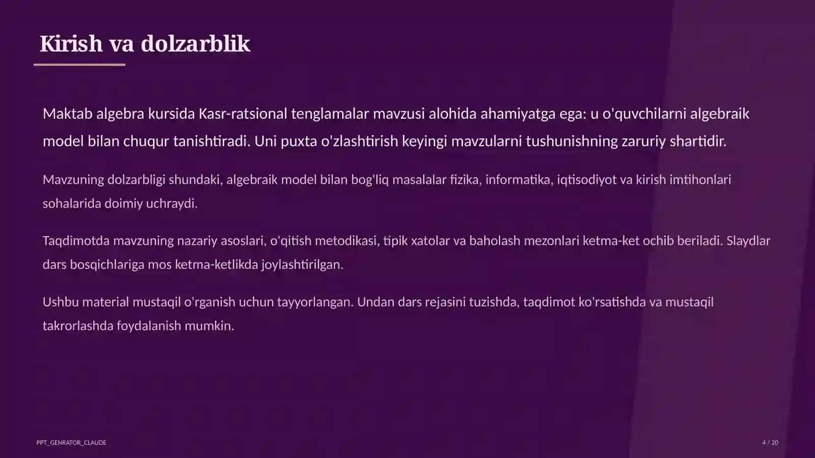 Kasr-ratsional tenglamalar (8-sinf) 4