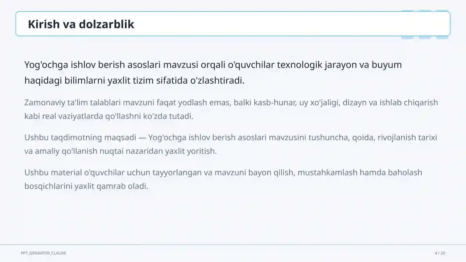 Yog'ochga ishlov berish asoslari (5-sinf) 4