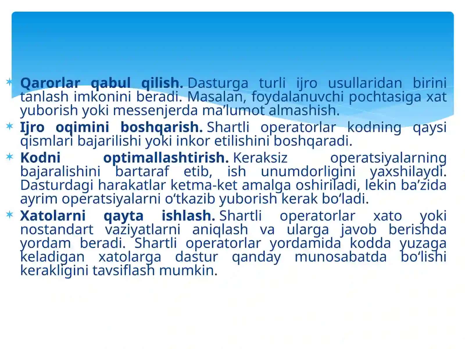 Python dasturlash tilidashart operatorlaribilanishlash 4