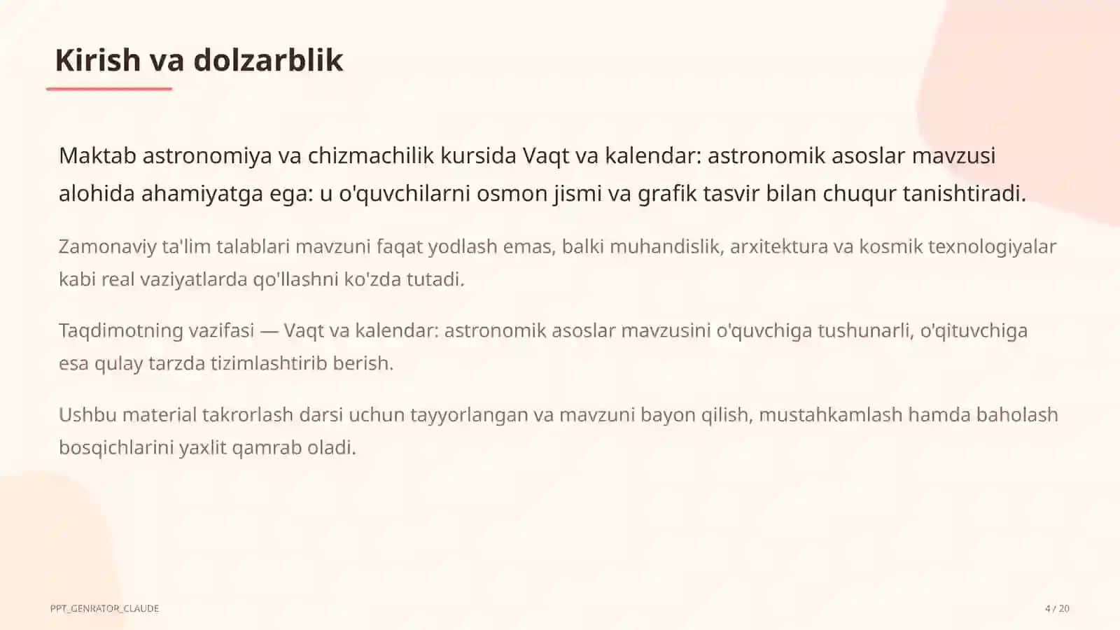 Vaqt va kalendar: astronomik asoslar (10-sinf) 4