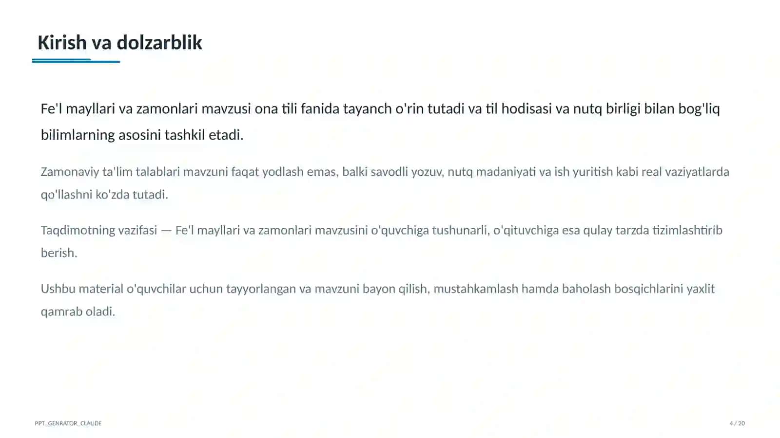 Fe'l mayllari va zamonlari (7-sinf) 4